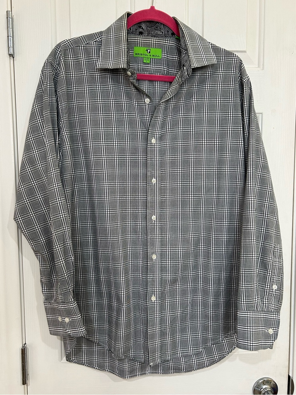 Bristol & Bull Black White Plaid Long Sleeve Button Down Shirt L 16-16.5 32/33